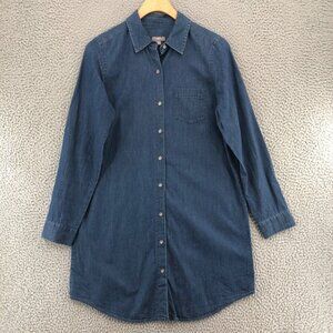 J Jill Dress Womens XS Blue Chambray Shirtdress Mini Long Sleeve Collar Button